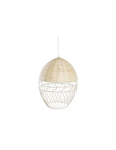 Suspension DKD Home Decor Métal Blanc Marron Clair Rotin 50 W (30 x 30 x 38 cm)