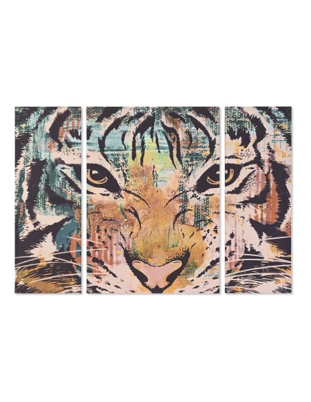 Jeu de 3 tableaux DKD Home Decor Colonial Tigre 140 x 3,8 x 100 cm