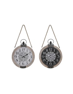 Horloge de table DKD Home Decor 40 x 6,5 x 46 cm Noir Blanc Fer Mandala Bois MDF (2 Unités)