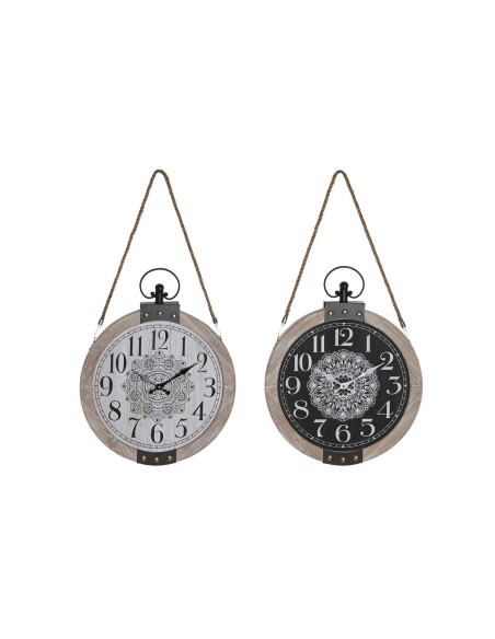 Horloge de table DKD Home Decor 40 x 6,5 x 46 cm Noir Blanc Fer Mandala Bois MDF (2 Unités)