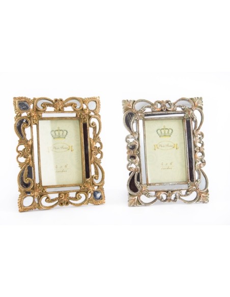 Cadre photo DKD Home Decor 19 x 2 x 25 cm Argenté Doré Résine Shabby Chic (2 Unités)
