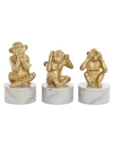 Figurine Décorative DKD Home Decor Blanc Doré Tropical Singes 10,5 x 10,5 x 18,5 cm (3 Pièces)