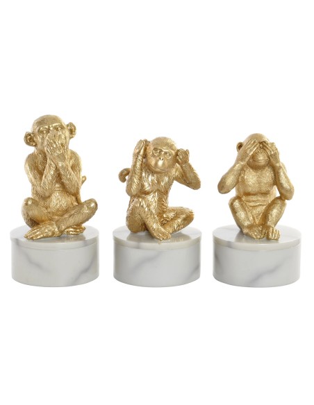 Figurine Décorative DKD Home Decor Blanc Doré Tropical Singes 10,5 x 10,5 x 18,5 cm (3 Pièces)