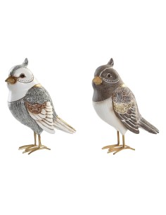 Figurine Décorative DKD Home Decor Beige Blanc Résine Oiseau Moderne (12,5 x 7 x 16 cm) (2 Unités)