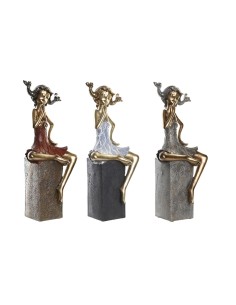 Figurine Décorative DKD Home Decor 16 x 12 x 37 cm Femme Rouge Gris Bleu (3 Unités)
