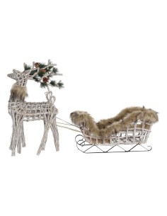 Décorations de Noël DKD Home Decor Renne Blanc Marron osier 58 x 30 x 30 cm (3 Pièces)