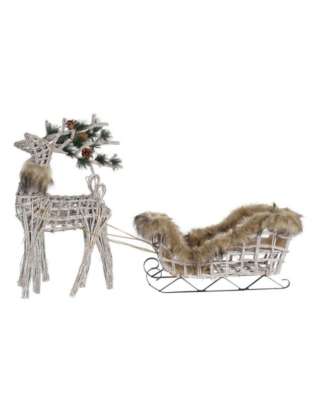 Décorations de Noël DKD Home Decor Renne Blanc Marron osier 58 x 30 x 30 cm (3 Pièces)