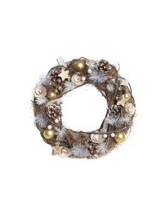 Couronne de Noël DKD Home Decor Naturel Doré Marron Ananas (34 x 34 x 8 cm)