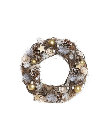 Couronne de Noël DKD Home Decor Naturel Doré Marron Ananas (34 x 34 x 8 cm)