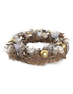 Couronne de Noël DKD Home Decor Naturel Doré Marron Ananas (34 x 34 x 8 cm) 2