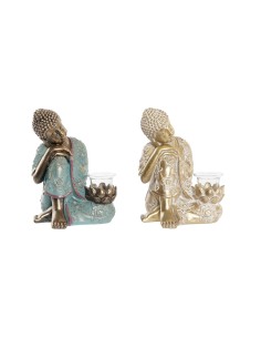 Figurine Décorative DKD Home Decor 17 x 14,5 x 23,7 cm Doré Buda Vert Oriental (2 Unités)