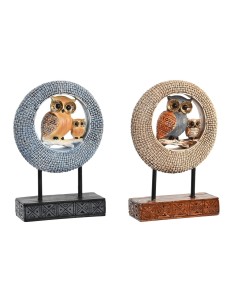 Figurine Décorative DKD Home Decor 16,5 x 6 x 25,5 cm Beige Hibou Bleu Boho (2 Unités)