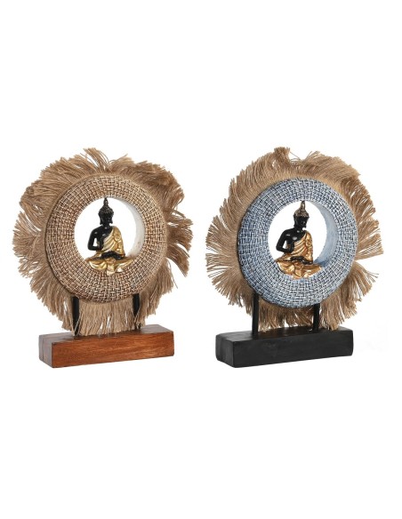 Figurine Décorative DKD Home Decor 19 x 6 x 25 cm Beige Bleu Buda Oriental (2 Unités)