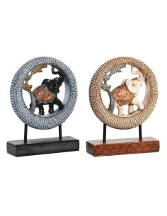 Figurine Décorative DKD Home Decor 19,5 x 6,3 x 25,5 cm Eléphant Beige Bleu Colonial (2 Unités)