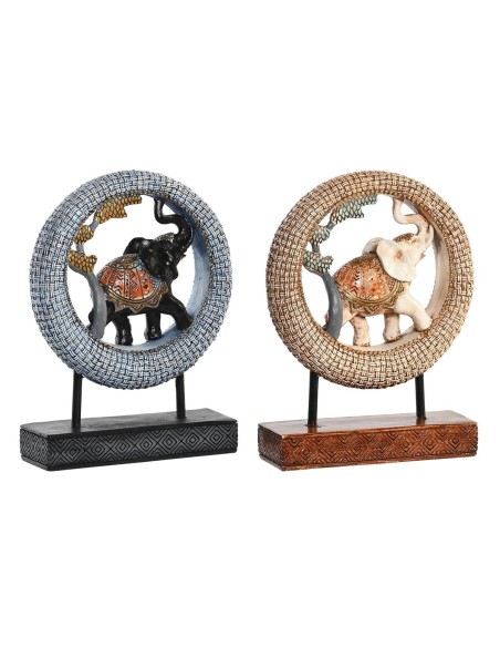 Figurine Décorative DKD Home Decor 19,5 x 6,3 x 25,5 cm Eléphant Beige Bleu Colonial (2 Unités)