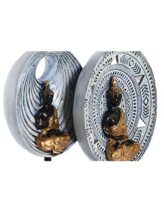 Figurine Décorative DKD Home Decor 25 x 6,7 x 25,6 cm Beige Bleu Buda Oriental (2 Unités) 2