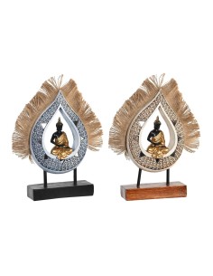 Figurine Décorative DKD Home Decor 18,5 x 5,6 x 30,5 cm Beige Bleu Buda Oriental (2 Unités)
