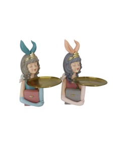 Figurine Décorative DKD Home Decor 23 x 22,5 x 33,2 cm Femme Rose Doré (2 Unités)