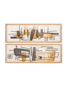 Décoration murale DKD Home Decor 120 x 40 x 5,5 cm Abstrait Naturel Doré Multicouleur Moderne (2 Unités)