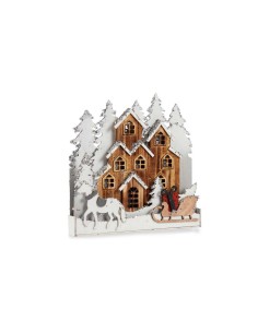 Figurine Décorative Blanc Marron Bois ville 44 x 44,5 x 6 cm Noël