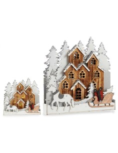 Figurine Décorative Blanc Marron Bois ville 44 x 44,5 x 6 cm Noël 2