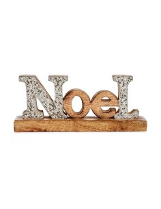 Figurine Décorative Noel Paillettes 6,5 x 10 x 25 cm Argenté Bois