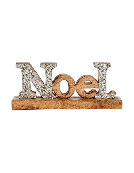Figurine Décorative Noel Paillettes 6,5 x 10 x 25 cm Argenté Bois