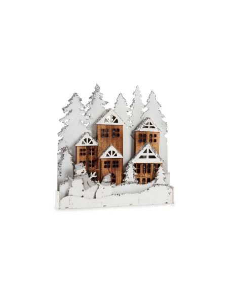 Figurine Décorative Blanc Marron Bois ville 44 x 44,7 x 6 cm Noël