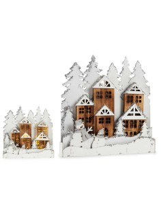 Figurine Décorative Blanc Marron Bois ville 44 x 44,7 x 6 cm Noël 2