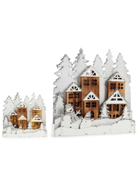 Figurine Décorative Blanc Marron Bois ville 44 x 44,7 x 6 cm Noël