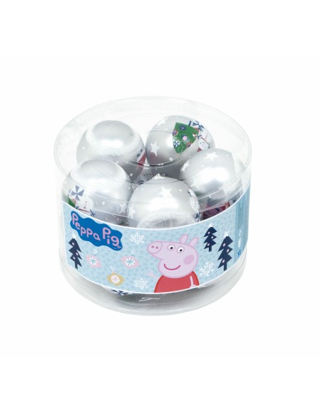 Boule de Noël Peppa Pig Cosy corner Argenté 10 Unités Plastique (Ø 6 cm)
