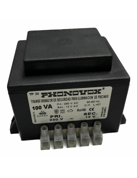 Transformateur de sécurité pour l'éclairage des piscines PHONOVOX tp31100 100 VA 12 V 230 V 50-60 Hz 9,8 x 7,9 x 7,4 cm