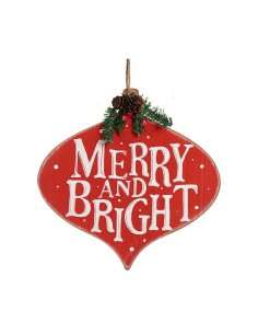 Panneau Merry and  Bright 30 x 3,5 x 30 cm Rouge Blanc Vert Plastique Bois MDF