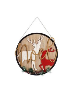 Panneau Noel Renne 29 x 1 x 29 cm Rouge Noir Métal Blanc Bois MDF