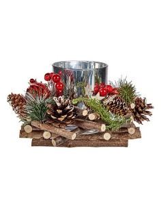Bougeoirs de Noël Rouge Vert Argenté Naturel 20 x 11 x 20 cm