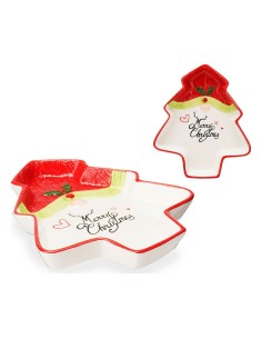 Centre de Table Sapin de Noël Père Noël 19,6 x 3 x 23 cm Céramique Rouge Blanc
