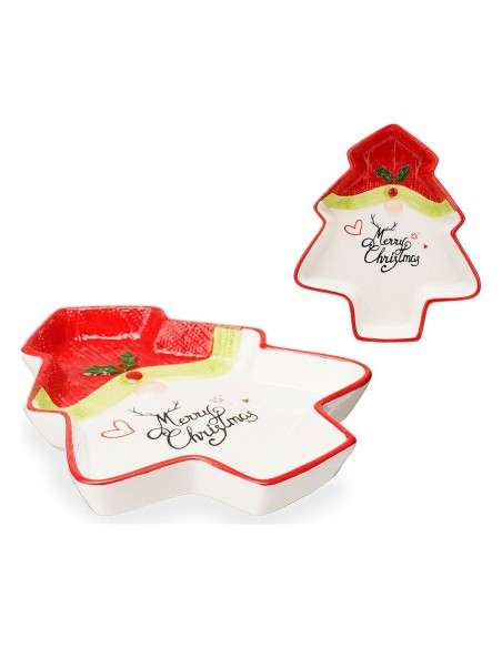 Centre de Table Sapin de Noël Père Noël 19,6 x 3 x 23 cm Céramique Rouge Blanc