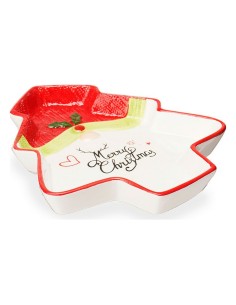 Centre de Table Sapin de Noël Père Noël 19,6 x 3 x 23 cm Céramique Rouge Blanc 2