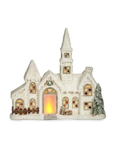 Figurine Décorative Noël Lumière LED Maison 11 x 47,5 x 49 cm Blanc Polyrésine