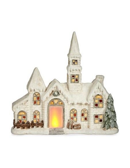 Figurine Décorative Noël Lumière LED Maison 11 x 47,5 x 49 cm Blanc Polyrésine