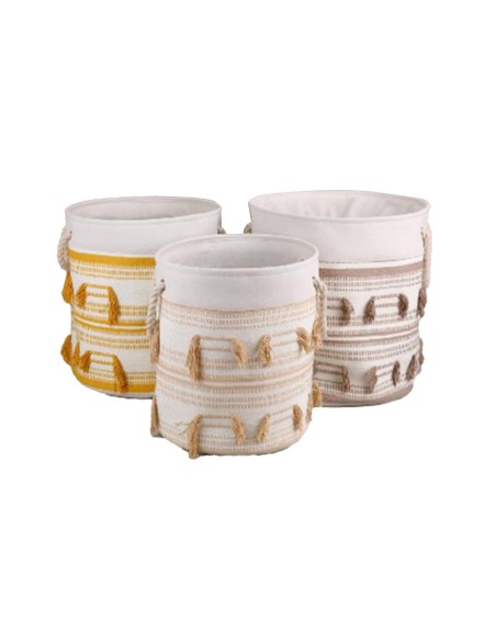 Set de basket DKD Home Decor Polyester Coton Frange Boho (43 x 43 x 45 cm)
