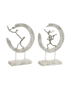 Figurine Décorative DKD Home Decor 32,5 x 10 x 47 cm Argenté Blanc Danseuse Classique Moderne Décapé (2 Unités)