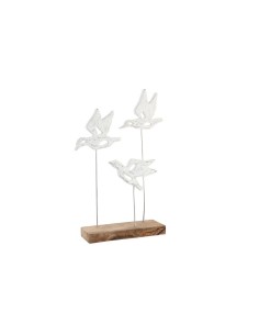 Figurine Décorative DKD Home Decor Marron Blanc Fer Bois de manguier Oiseaux (32 x 10 x 51 cm)