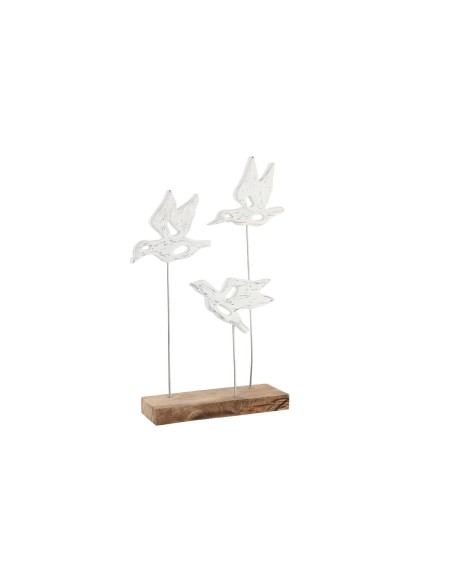 Figurine Décorative DKD Home Decor Marron Blanc Fer Bois de manguier Oiseaux (32 x 10 x 51 cm)