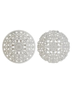 Décoration murale DKD Home Decor Blanc Mandala Indien Finition vieillie 30 x 2 x 30 cm (2 Unités)