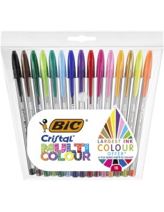 Ensemble de Stylos Bic Cristal Multicolor 15 Pièces Multicouleur 0,42 mm (15 Pièces)