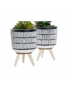 Plante décorative DKD Home Decor Céramique Noir Polyéthylène Blanc Vert (7 x 7 x 19 cm) (2 Unités) 2