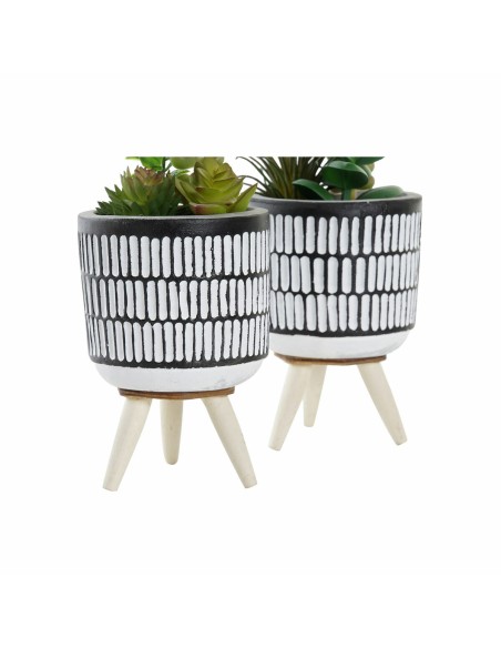 Plante décorative DKD Home Decor Céramique Noir Polyéthylène Blanc Vert (7 x 7 x 19 cm) (2 Unités)