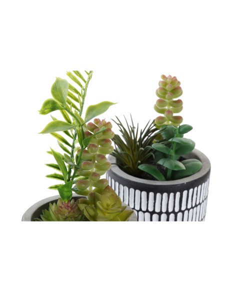 Plante décorative DKD Home Decor Céramique Noir Polyéthylène Blanc Vert (7 x 7 x 19 cm) (2 Unités)