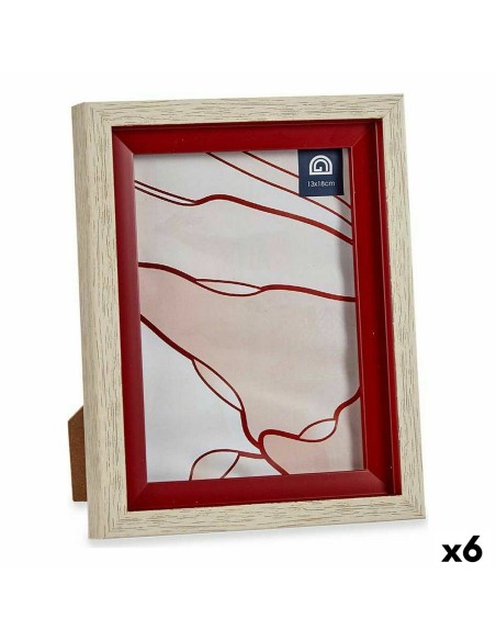 Cadre photo 17 x 2 x 21,8 cm Verre Rouge Bois Marron Plastique (6 Unités)